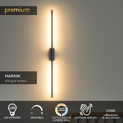 Lucide MARNIK - Applique murale - LED Dim. - CCT - 1x13W 2700K/4000K - Détecteur à balayage manuel - Noir | Premium